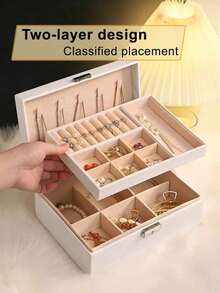 1pc Dual-Layer Jewelry Box, PU Leather Jewelry Display Case, Luxury Lockable Jewelry Storage Box, Home Jewelry Organizer Accessory, Suitable For Necklaces, Earrings, Rings, Bracelets, Large Capacity Jewelry Box - Multicolor - View 2