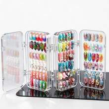 1pc Acrylic Nail Polish Storage Box, Transparent 3-Fold Empty Organizer Box, False Nail Display Case, Colorful Nail Polish Rack, Book-Style Display Stand, Includes 30pcs Double-Sided Adhesive - Storage Box - View 2