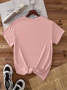 Women's Casual Short Sleeve T-Shirt 2026 - "DANCE" Letter Print, Crew Neck, Machine Washable, Casual Spring/Summer Vacation Wear, Easy-To-Wear Top, Fun Print T-Shirt,  And Fashionable, Durable Printed T-Shirt NBWH - 粉紅色 - 查看 2