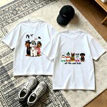 2-Piece Couple Matching Pattern T-Shirt, 100% Cotton, Loose Fit, Soft And Breathable, Casual Round Neck Short Sleeved Top Tequila Bottle With Palm Leaves Aperol Spritz Cocktail Glasses Versatile Patterns No Picky Combinations Coordinated Dating Casual Travel Simple And Cartoonish Printing Styles - 白色 - 查看 1