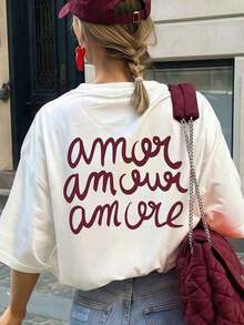 Camiseta casual para mujer, con estampado de anatomía del cerebro y el corazón, corte holgado y oversize, estilo callejero de cuello redondo y manga corta, adecuada para ir al trabajo, viajes urbanos, salidas de verano, reuniones con amigos, brunch de fin de semana en color negro - Blanco 2 - Ver 8