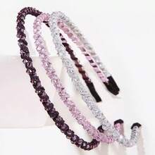 3pcs Rhinestone Beaded Headbands, Elegant Charming Thin Hair Hoop, Sweet Versatile Outdoor Accessories, Women Jewelry Hair Accessories, Shiny Headband Gift Hairband - Multicolor - View 3