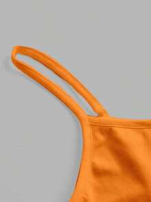 1 pieza Camiseta sin mangas casual y sexy color burdeos para mujer, adecuado para el verano - Naranja - Ver 3