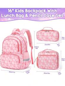 3PCS Cute Kids Backpacks For Teen Boy Girl - Waterproof Bookbag Set Primary School Daypack Elementary Students Knapsack With Lunch Box & Pencil Case For Preschool Kindergarten Backpack Back To School Student - Daisy và cầu vồng - Xem 2