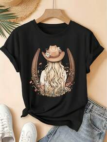 Camiseta unisex de manga corta, estilo occidentalVientoCaballoHoofImprimirCortoMangaRetroTripulaciónCuelloCamisetaRetroOesteEstiloSueltoSuperior2026Primavera/VeranoInformalFiestaModaVersátilDesplazamientos diariosMujeresPlayeras de ropahombre, , , Dazymujer,romwehombres, bohochic,maestrasregalos,camisetaparaconjuntos de mujercon curvasparamu,y2k, - Negro - Ver 6