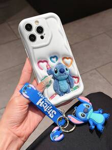 Disney Lilo And Stitch Phone Case : 3D Fluffy Pattern Border Protector Phone Soft Phone Case With A Free Cute Stitch Bracelet Chain Lanyard, Stitch, Lilo, Angel, For Apple 17 Promax 17 Pro 16 15 14 13 12 11 Pro Max XS Max X XR Soft Cover Summer Phone Case - trắng - Xem 3