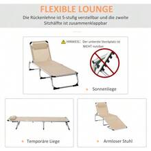 Aluminium Garden Chaise Longue, Adjustable In 4 Directions, Foldable, Ergonomic, In Beige Mesh Fabric, 170 X 60 X 76 Cm, For Garden And Terrace. - 米色 - 查看 5