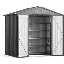 5X3 FT Galvanized Steel Outdoor Storage Shed, Rust Resistant Waterproof Metal Tool Shed With Lockable Doors For Backyard Patio Lawn, Brown - Dark Grey - View 2