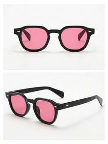 1pc Unisex Retro Round Frame High Quality Minimalist Fashion Glasses, Suitable For Travel, Beach, Daily Wear - Black Frame Red Film - View 4