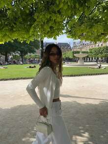Round Neck Ribbed Button Short Length Lightweight Knit Cardigan - White - View 5