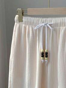 Pantalones casuales anchos con cintura con cordón para mujer - Negro - Ver 9