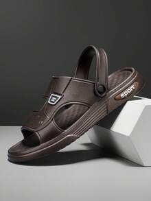 Men's Slippers, Comfortable Thick Sole Slides For Summer Outdoor Wear - Brown - View 3