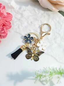 1pc New Fashion Alloy Floral & Butterfly Tassel Keychain Pendant, Suitable For Handbag, Wallet, Backpack, Women Bag Accessory Keychain - Multicolor - View 3