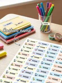 60pcs Custom Dinosaur Name Stickers,Personalized Labels For School Supplies,Personalized Custom Tags For Water Bottles, Pencil Cases, Notebooks, Lunch Boxes - Multicolor - View 1