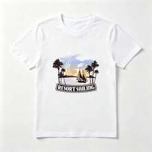 Tropical Sunset Summer White Cotton T-Shirt - 白色 - View 1