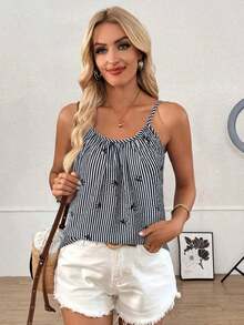 Camiseta de tirantes con pliegues con estampado de cebra para mujer - Negro - Ver 5