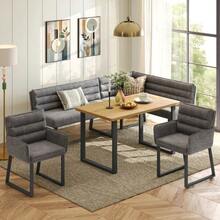 Corner Bench Set, Dining Set, Ideal For Placing In A Corner Of Kitchens And Dining Rooms, Includes A Corner Bench, Two Dining Chairs And A Dining Table, Chenille Fabric, Gray Color + Wood. - Grey - View 5