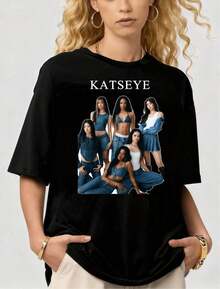 Retro-Style Cat Eye Group Photo Summer Short-Sleeve Unisex T-Shirt - Black - View 7