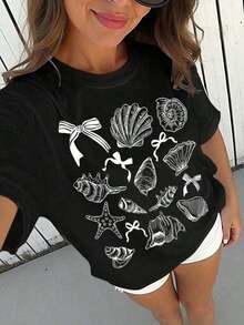1pc Women's Casual Cotton Crew Neck T-Shirt, Women's Sports T-Shirt, Men's T-Shirt, Couple's T-Shirt, Valentine's Day Gift, Birthday Gift, Christmas Gift, Unisex T-Shirt. Breathable, Soft, For Outdoor Sports, Short Sleeve, Suitable For All Seasons, 100% Pure Cotton. Women's Blouses/Shirt - Black - View 7