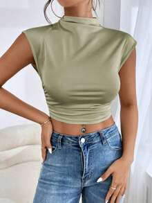 Camiseta sin mangas con cuello alto y fruncido - verde menta - Ver 9