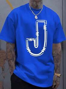 Premium Unisex Casual T-Shirts (220% Cotton) - Men's Summer T-Shirt With Round Neck And Short Sleeves, Casual Cotton Print, Letters, Comfortable Cotton - 寶藍色 - 查看 6