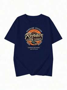 Camiseta de manga corta para mujer, 100% algodón, corte holgado, cuello redondo, informal para uso diario en verano, nueva camiseta de manga corta con estampado de letras, de algodón puro, corte holgado, cuello redondo, transpirable, suave y básica. - Azul - Ver 6