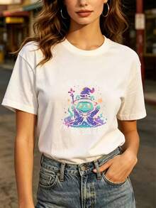 Women's Everyday Fashion T-Shirt, 180G, Soft, With The Phrase 'I'm Not Procrastinating, I'm On A Side Mission' - A Perfect Gift For Family And Friends, Festive Design,  And Unique Print T-Shirt, Suitable For Casual Wear, Parties And Team-Building Activities. - 白色 - 查看 1