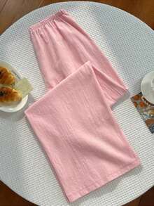 Pantalones sólidos de mujer con nudo, pantalones casuales sueltos, pantalones a rayas, pantalones de vacaciones, pantalones anchos de verano para mujer, pantalones anchos de mujer, pantalones de verano de mujer, pantalones de mujer - Rosa 2 - Ver 2