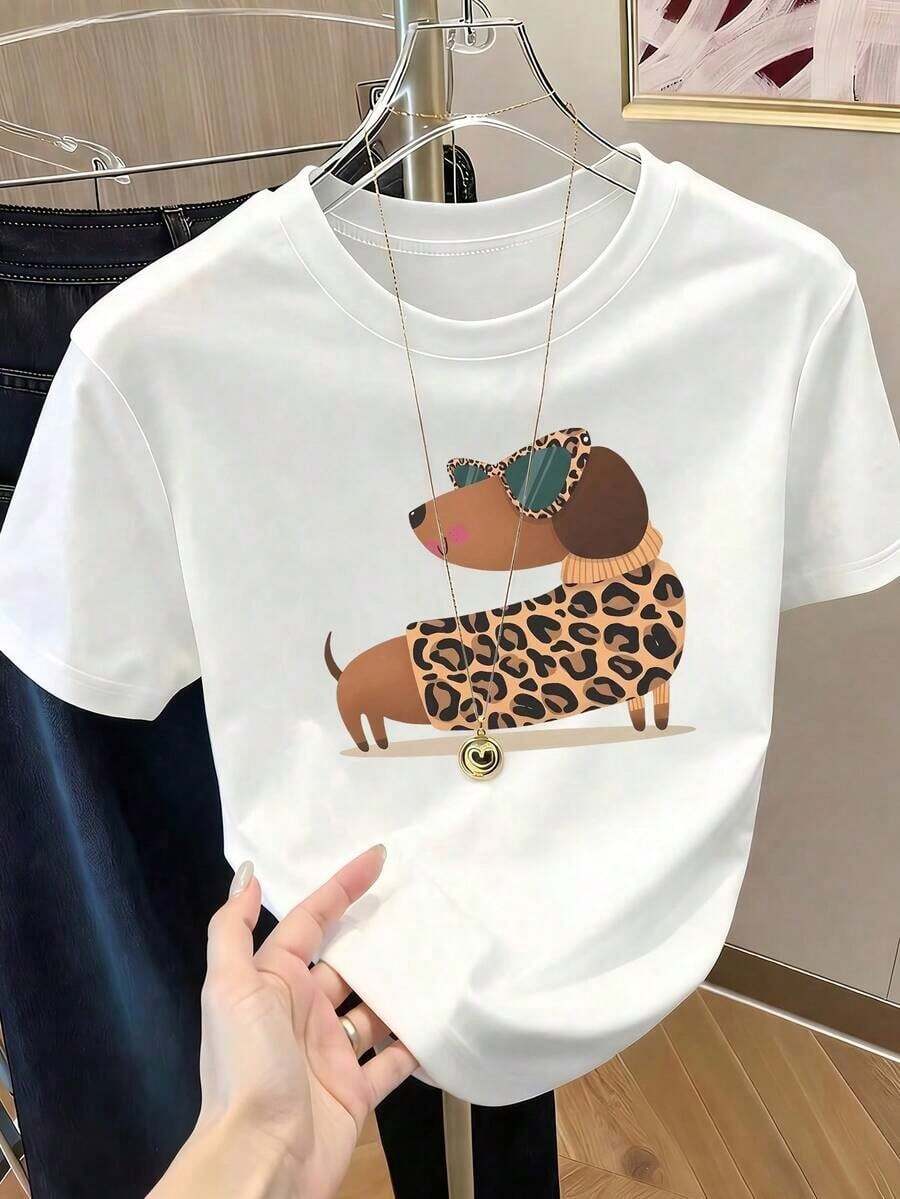 Camiseta de manga corta con cuello redondo y estampado para mujer. Perfecto para citas, desplazamientos diarios y salidas informales. Diseño clásico minimalista de cuello redondo, fácil de combinar y adecuado para todas las formas de cuerpo. - Blanco - Ver 1