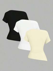 Camiseta casual asimétrica de hombro para mujer - Multicolor 21 - Ver 2