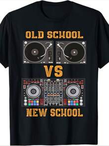 Short-Sleeved Crew Neck T-Shirt With A Graphic Design Of Music And A Digital DJ Controller In An Old School Vs. New School Style. With A Crisp, Streamlined Cut, This Garment Creates A Clean And Vibrant Look. Its Relaxed Yet Flattering Silhouette Suits All Body Types, Offering A Style That Is Both Casual And Sophisticated. - 黑色 - 查看 6