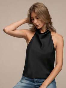 Blusa de mujer de nuevo verano de unicolor y sexy con espalda descubierta y hombros descubiertos, adecuada para citas y fiestas - Negro - Ver 6