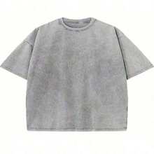 Vintage Washed Cotton Loose-Fit T-Shirt, Cute Face And Heart Print, Women's Casual Tree Style Short-Sleeve Top, Wrinkle-Resistant Washed Cotton T-Shirt Vintage Style--Everyday Outfit T-Shirt Women's Basic Tee - 淺綠 - 查看 2