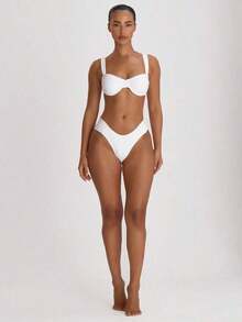 Resort - Braguitas de Bikini con Laterales Fruncidos y Corte Cheeky, Ropa de Baño para Vacaciones, Verano, Viajes, Playa, Básicos de Baño, Traje de Baño de Color Sólido, Resort Core - Blanco - Ver 5