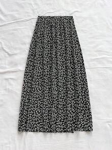 casual con estampado floral y dobladillo dividido para mujer - Blanco y Negro - Ver 2