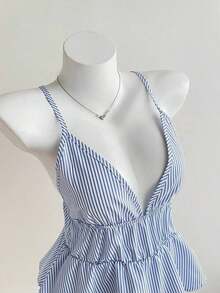 Camiseta de tirantes con volantes en el bajo a rayas para mujer - Multicolor 2 - Ver 1