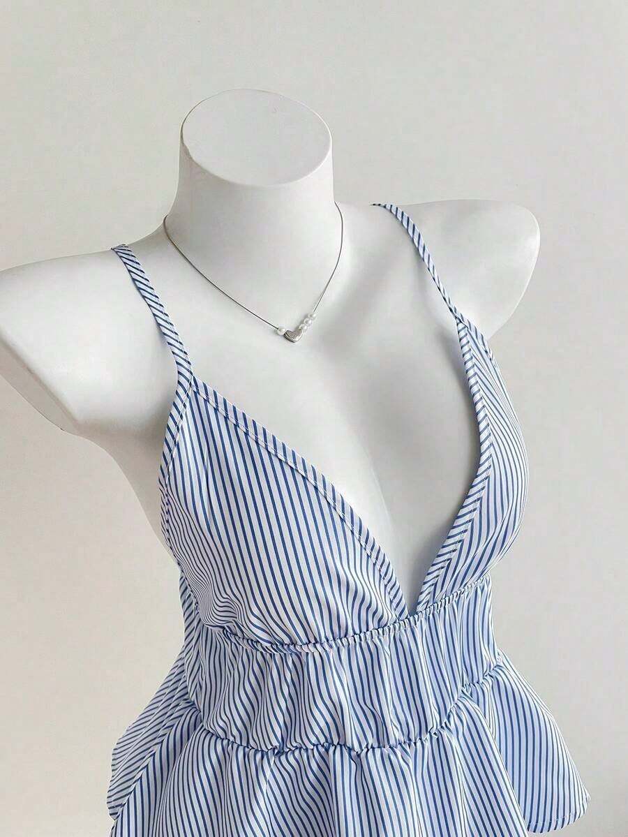 Camiseta de tirantes con volantes en el bajo a rayas para mujer - Multicolor 2 - Ver 1