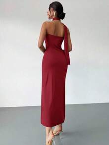 Vestido suelto con mangas acampanadas asimétricas de color marrón moca para mujer, vestido largo de moda, ropa de primavera/verano, adecuado para ir al trabajo, elegante, sexy, vacaciones, playa, estilo bohemio, Hawái, festivales de música, fiestas, atuendo de trabajo - Burdeos - Ver 2