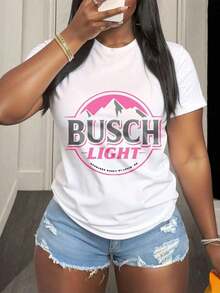 Busch Light Women's Graphic T-Shirt, Short Sleeve Casual Top, Mountain Design, Beer Brand T-Shirt, Unisex Streetwear Fashion Clothing, 220g. - 黑色 - 查看 9