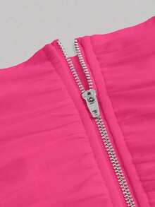 Top crop de hombros descubiertos fruncido bajo asimétrico - Rosa Fucsia - Ver 3