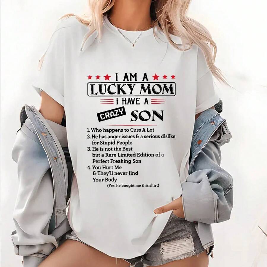 Soy una madre afortunada, tengo un hijo loco - Camiseta, Regalo para el Día de la Madre de parte de su hijo, Camiseta de madre increíble, Camiseta de vida de madre, Regalo de cumpleaños para mujer, Prenda unisex negra para mujer, summervibes - Blanco - Ver 1