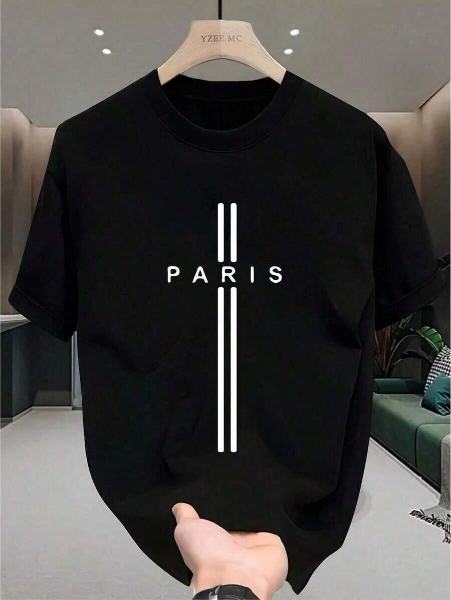 Camiseta hombre cuello redondo y manga corta. Estilo casual con estampados modernos y cómodos. camiseta de manga corta con estampado de moda - Negro - Ver 1