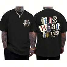 Camisetas Gráficas Oversize para Hombre, Camiseta con Estampado 'Es Lo Que Es', Estilo Vintage Streetwear, Camisetas Holgadas Grunge de Estilo Rapero 8VGP - Negro - Ver 12
