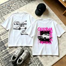 2-Piece Couple Matching Pattern T-Shirt, 100% Cotton, Loose Fit, Soft And Breathable, Casual Round Neck Short Sleeved Top Cartoon Dogs In Fashion Outfits Versatile Patterns No Picky Combinations Coordinated Dating Casual Travel Simple And Cartoonish Printing Styles High Cost-Effectiveness Couple - 白色 - 查看 1