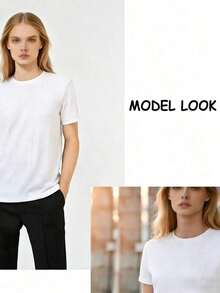 ComfortableCamiseta de manga corta con cuello redondo para mujer -- Camiseta de mujer, elegante y con estilo, casual y cómoda, adecuada para uso en vacaciones, camiseta de algodón puro para - Negro - Ver 7