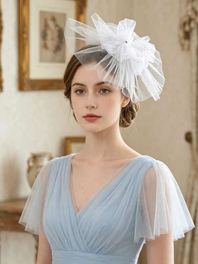 1pc Bridal Headpiece, White Sequin Mesh Design, Vintage Elegant, Suitable For Attending Galas, Balls, Parties