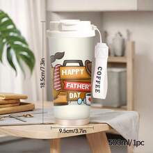 1pc 18oz 316 Stainless Steel Vacuum Insulated Tumbler, Leak-Proof Sealed Lid, Father's Day Cartoon Print, Dual Drinking Design With Lanyard, Fashionable Personalized Coffee Cup, Father's Day/Birthday Gift, Suitable For Home, Travel And Outdoor Use, Essential For Summer - Multicolor - View 7