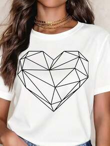 Camiseta Casual para Mujer, Diseño Abstracto con Formas Geométricas, Colorida, Vibrante, Moderna, Artística, Estampado, Cuello Redondo, Manga Corta, Perfecta como Regalo de Cumpleaños, Adecuada para Todas las Temporadas, Uso Diario al Aire Libre, 100% Algodón, Resistente - Blanco - Ver 1