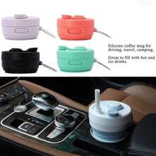 16-Ounce Silicone Foldable Travel Cup, Equipped With A Straw And Sealing Lid, Suitable For Both Hot And Cold Beverages; Foldable And Retractable, Portable And Space-Saving, Ideal For Outdoor Camping And Travel; Microwave- And Dishwasher-,  And Durable - 淡紫色 - 查看 7