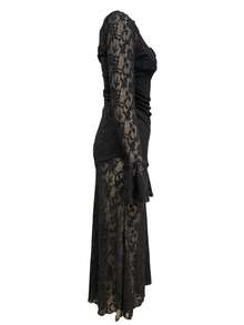 Vestido ajustado de encaje manga larga estilo sensual - Negro - Ver 7